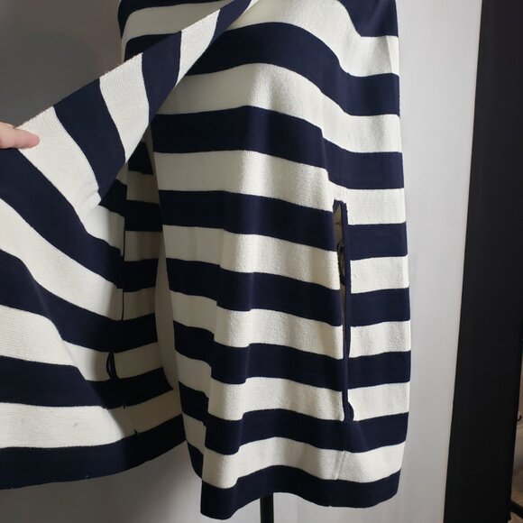 Talbots Poncho Sweater Caplet Navy Blue/White Striped Faux Wrap Cowl Neck Size S - Picture 6 of 14